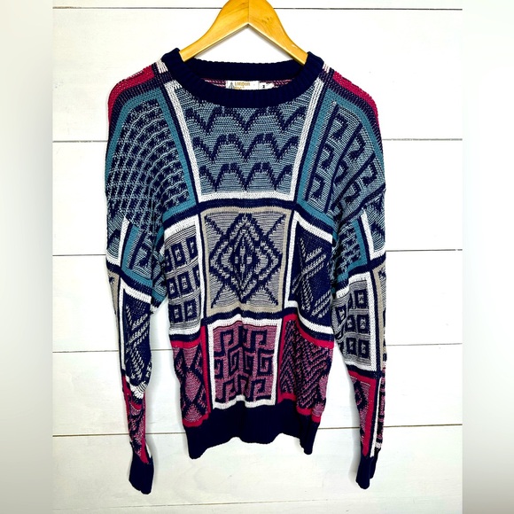 London Fog Sweaters - Vintage London Fog Sweater – Made in USA – Size M – Bold Geometric Knit